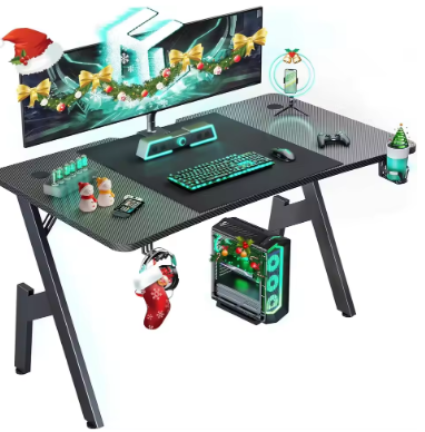 47 Inch Gaming Desk with Carbon Fibre Surface,Large Computer Desk Gaming Table,Ergonomic Pc Gaming Workstation Home Office Desks