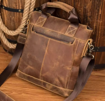 Leather men's bag crazy horse leather retro handbag leather crossbody bag handmade shoulder bag computer bag