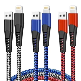 USB Lightning Cable 3 Pack 6FT iPhone Charger Apple MFi Certified Nylon Braided Fast Charging Cord Compatible with iPhone 14/13/12/11/X/Max/8/7/6/5/SE/Plus/iPad