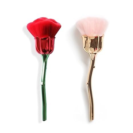 WOKOTO 2pcs Red And Gold Rose Shape Nail Dust Brushes Make Up Brush Set Nail Art Powder Remover Brushes Soft Foundation Brush Cleaning Dust Cleaner Brush For Nail Trimming Cleaning Tools For Nails